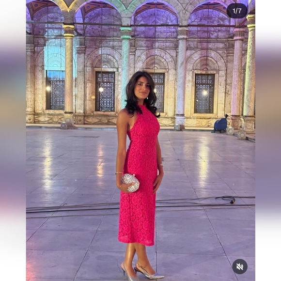 Zara * Fuchsia Pink Lace Halter Midi Dress Size S and L - Picture 3 of 16